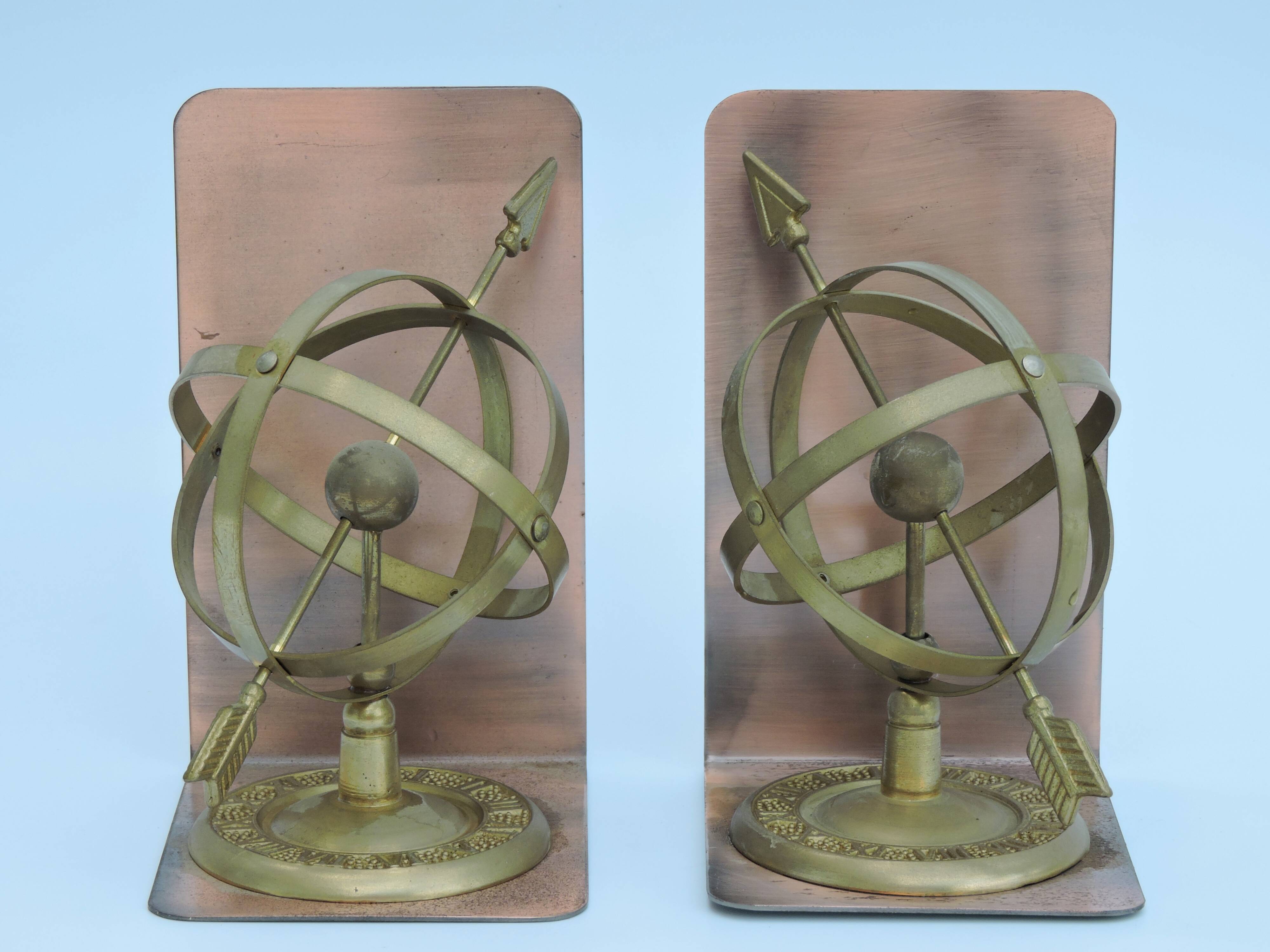 Pair of greenhouse book Astrolabe Sphere Armillary brass 1970