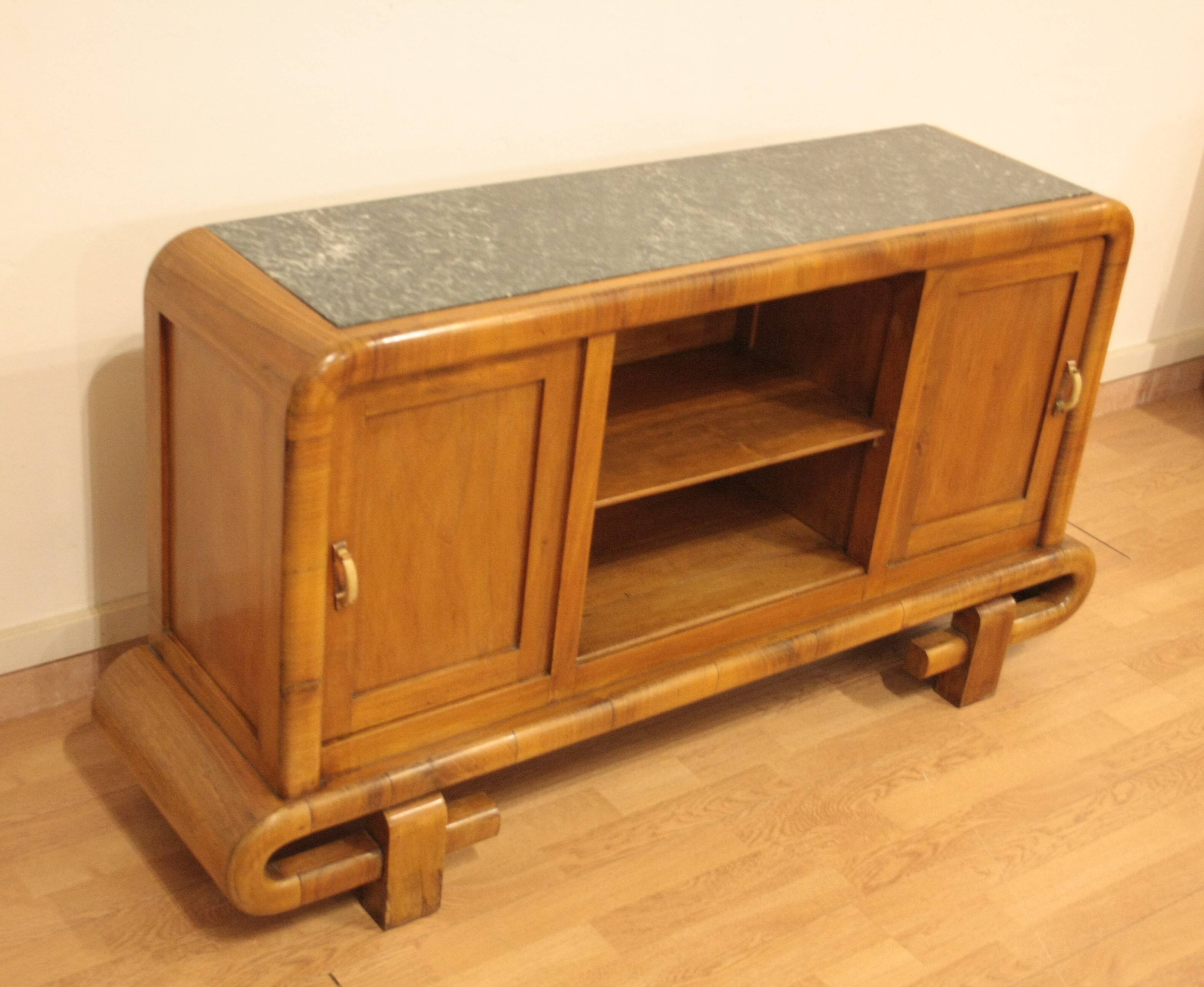 Art Deco Walnut TV Stand, 1950s, Mid-Century Modern Style