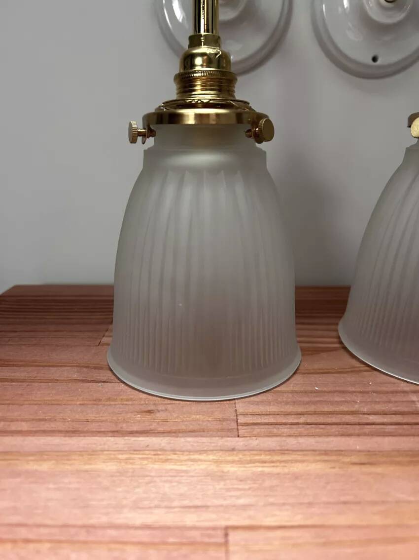 Pair of ribbed glass tulip wall sconces