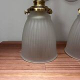 Pair of ribbed glass tulip wall sconces