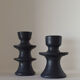 Set of two candlesticks in black tadelakt