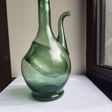 Pair of blown glass wine decanters in blue/green hues.