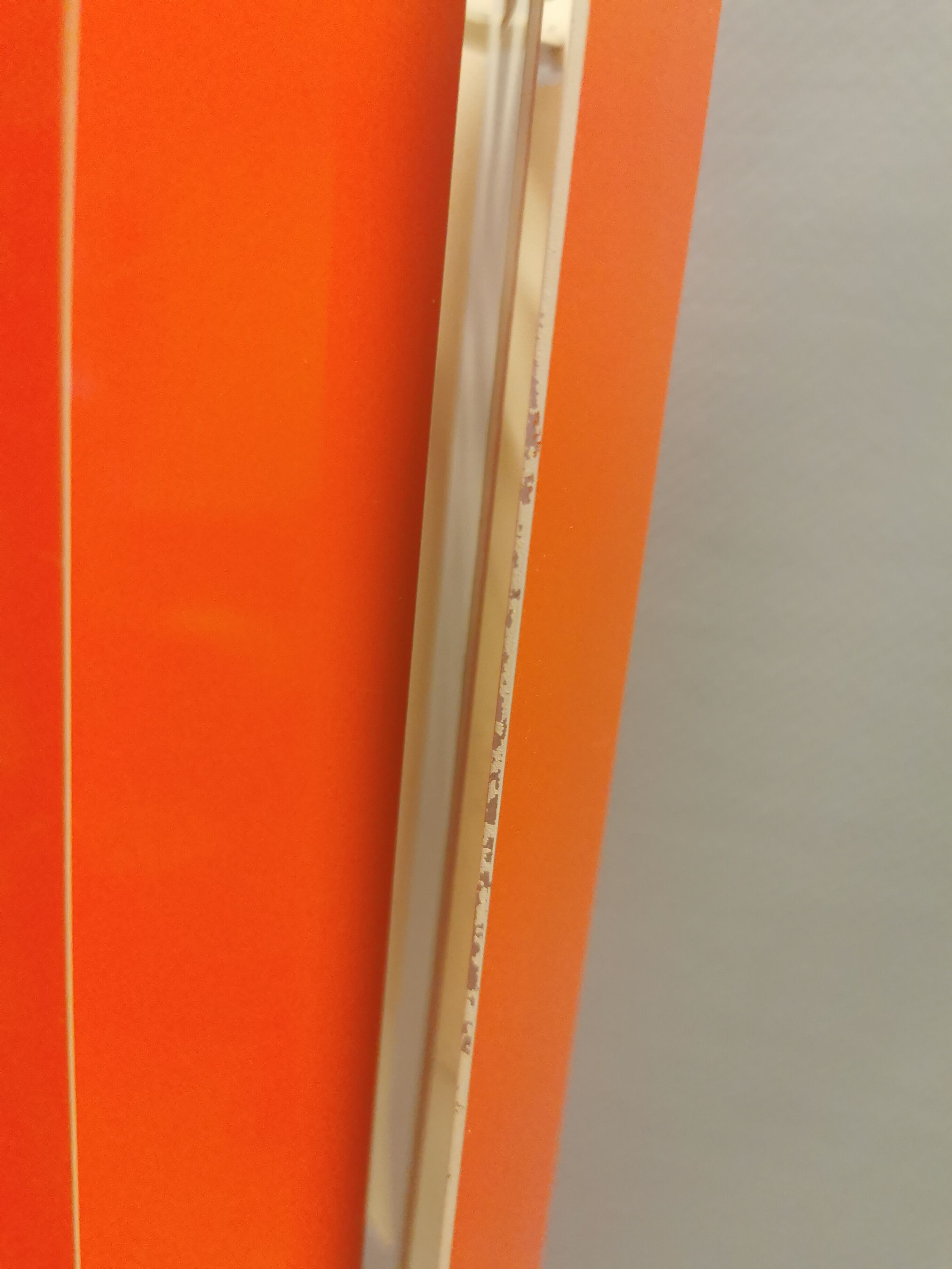 Danish hanging lamp model "Cocktail" consisting of 12 red/white aluminium slats