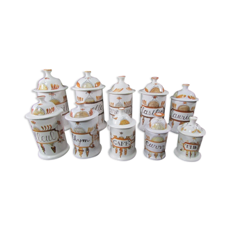 Series of 10 jars, pharmacy and spices, in enamelled sandstone