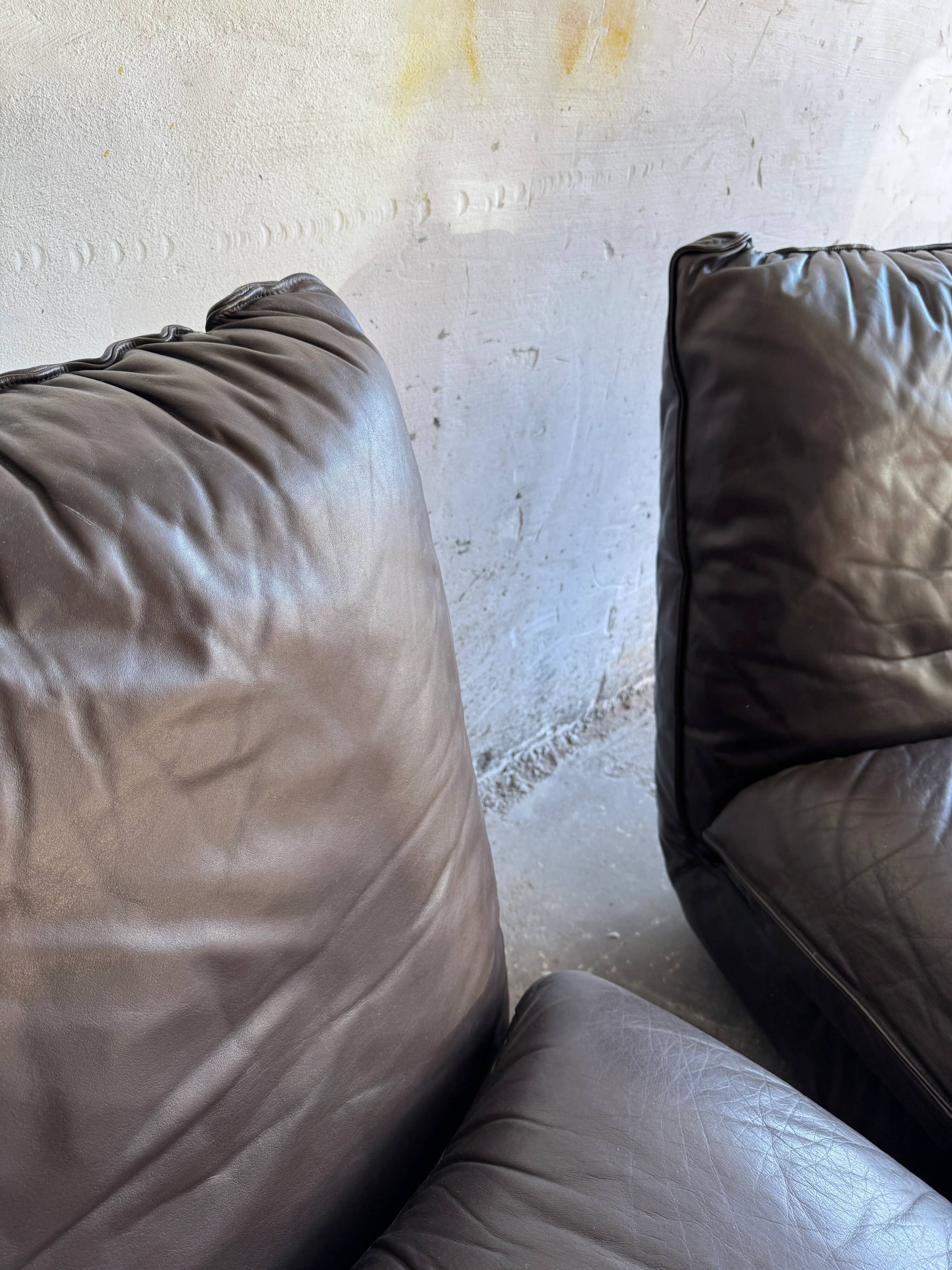 Michel Cadestin 1970s Dark Brown Leather 4-Piece Modular Sofa for Airborne