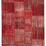 Hand-knotted oriental overdyed 177 cm x 248 cm red patchwork rug