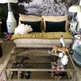 Coffee table 70s metal and smoked glass