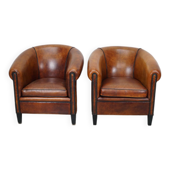 Vintage Dutch Cognac Colored Leather Club Chair, Set of 2