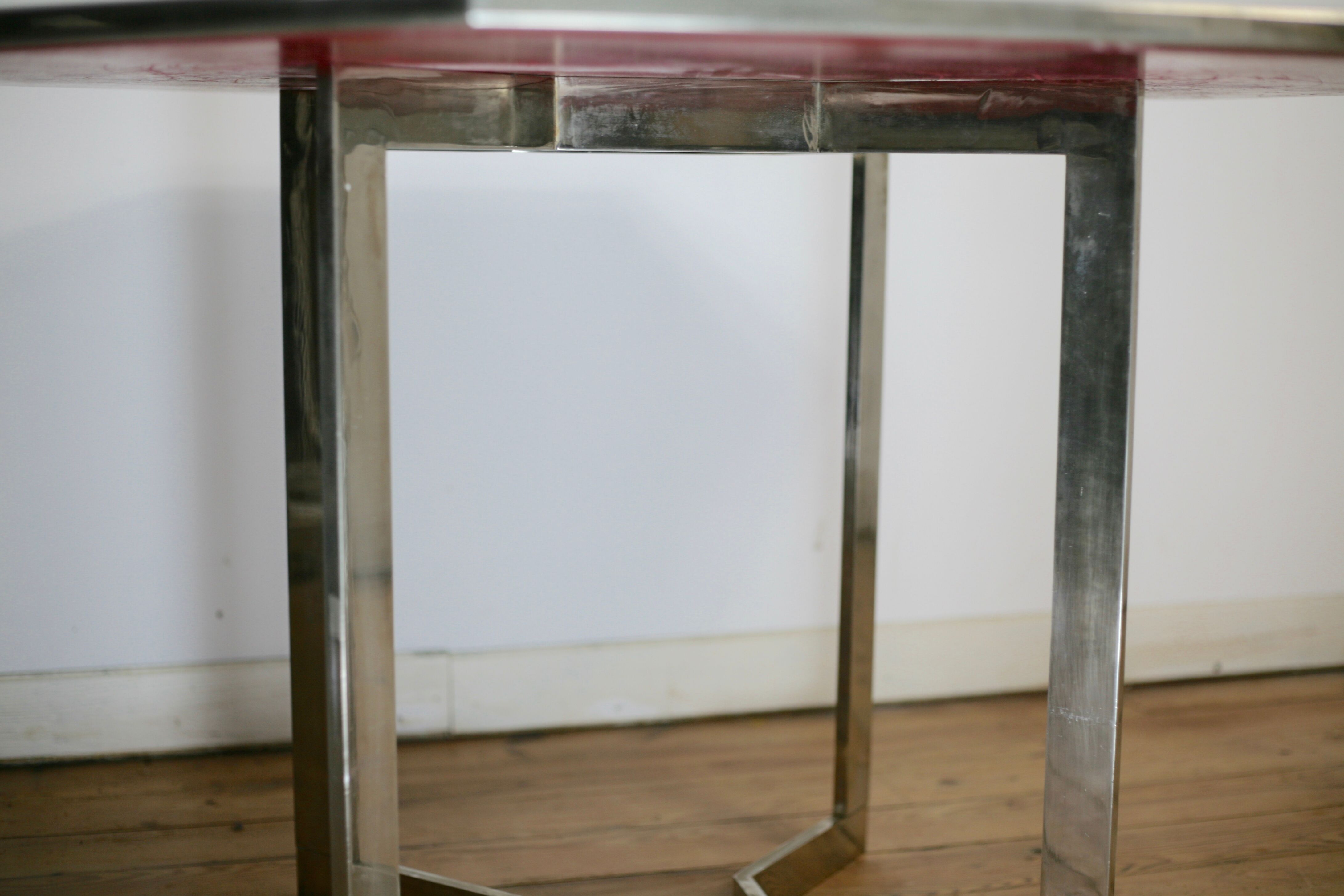 Chrome steel table and glass tray, France, circa 1970