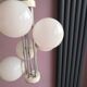 Vintage chandelier 5 opaline glass balls + 2 Space Age Mid-Century wall lights