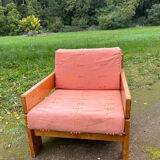 Fauteuil en pin dans le goût de Charlotte Perriand, années 70