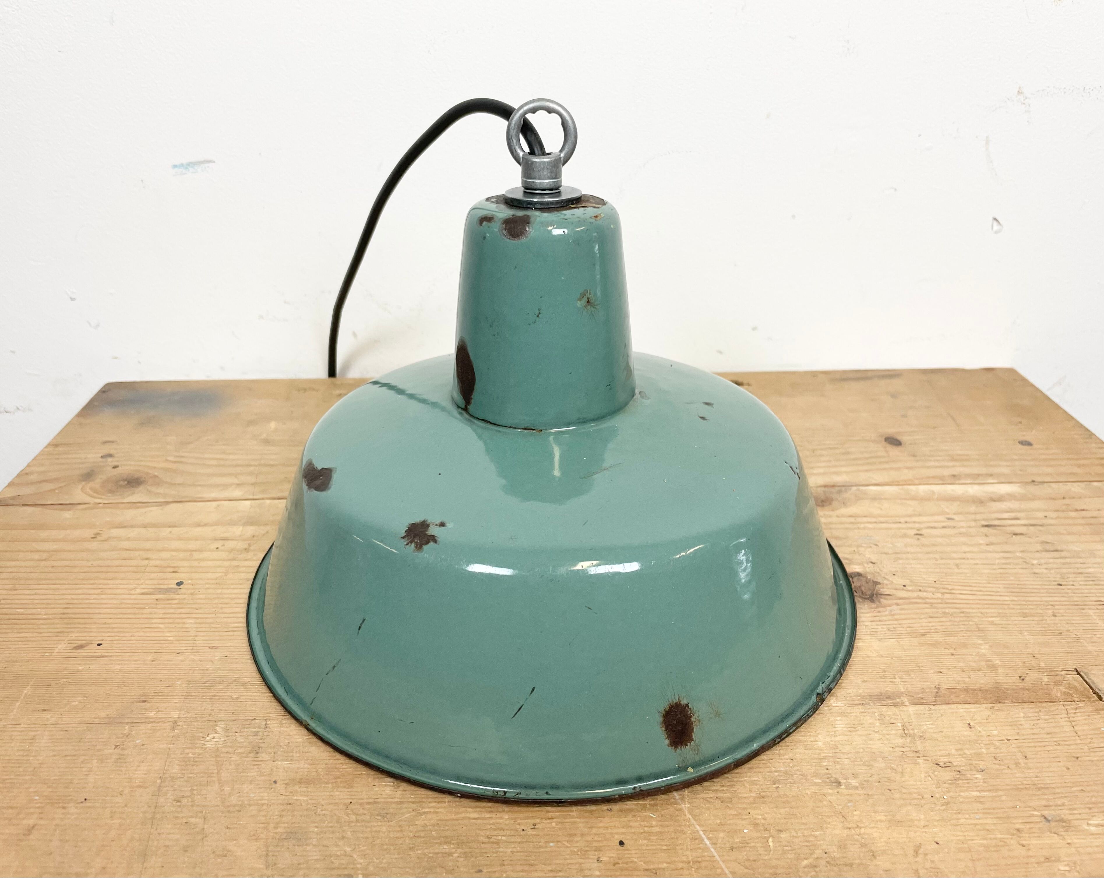 Industrial petrol enamel pendant lamp, 1960s