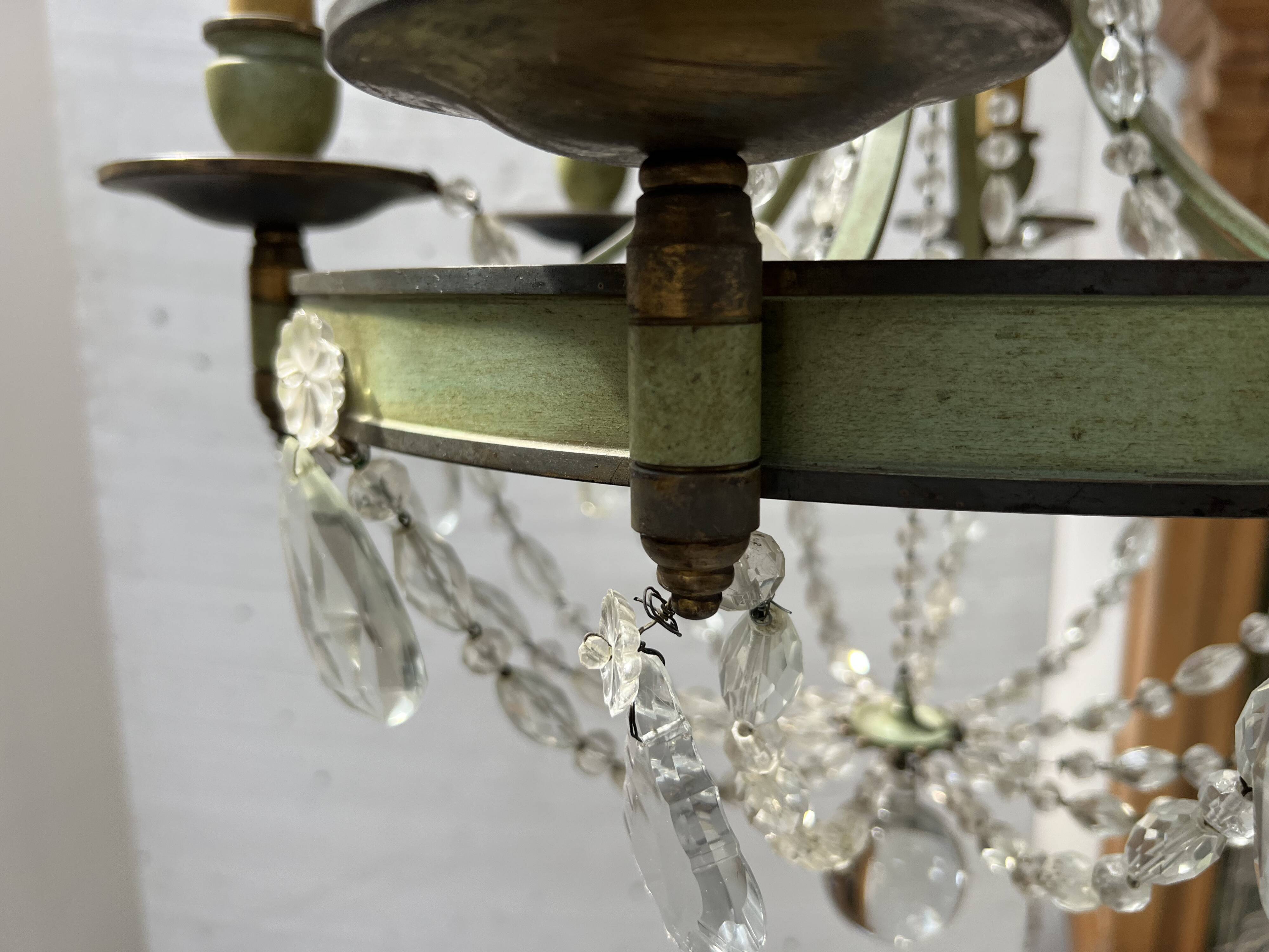 Empire style chandelier with tassels and patinated sheet metal, 20th century