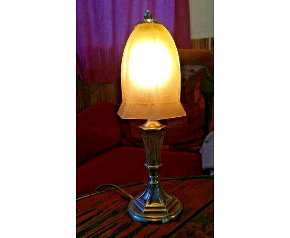 Silver Bronze Art Deco Office Lamp, Bronze And Glass Frosted Table Lamp