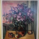 Painting, still life with lilacs, bouquet of flowers