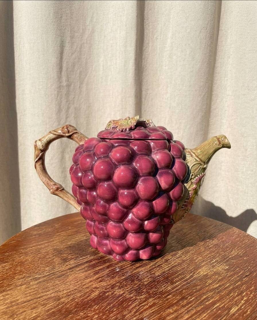 Vintage grape majolica teapot