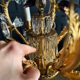 Lustrous pagoda from Maison Baguès in gilded bronze with a decoration of flowers and fruits in glass - 20th century