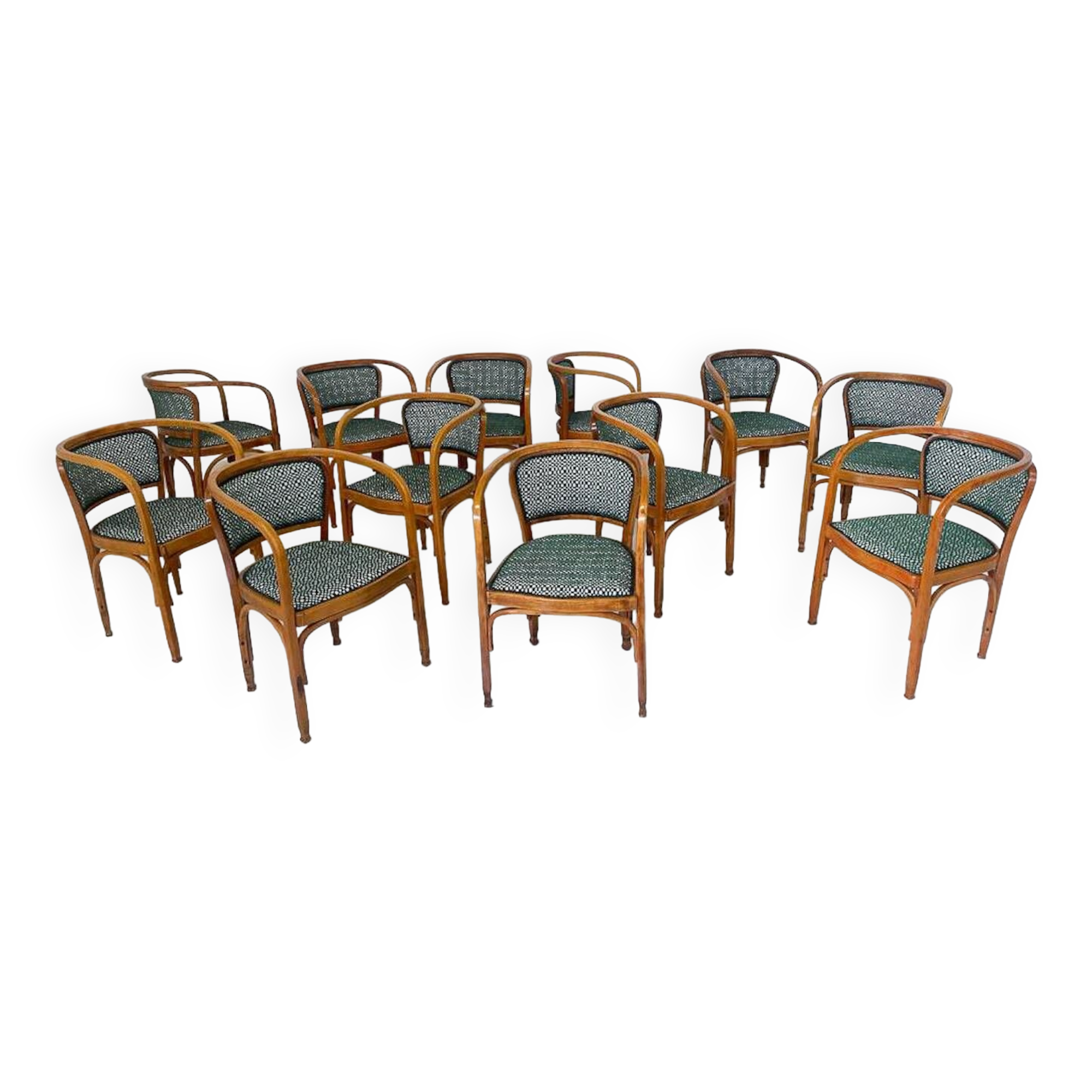 Armchair No. 715 Gustav Siegel for Kohn, Fabric and Wood, Austria, 1900s - New Upholstery