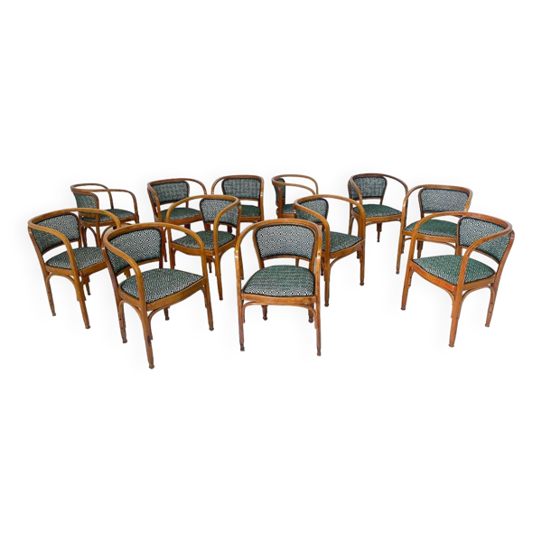 Fauteuil N° 715 Gustav Siegel pour Kohn, Tissu et Bois, Autriche, Années 1900 - Rembourrage neuf
