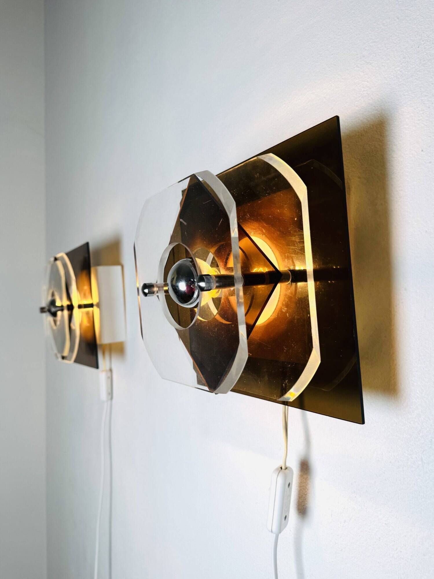 Geometric Space Age Wall Lamps In Layered Plexiglass By Herda Verlichting, The Netherlands 1970S