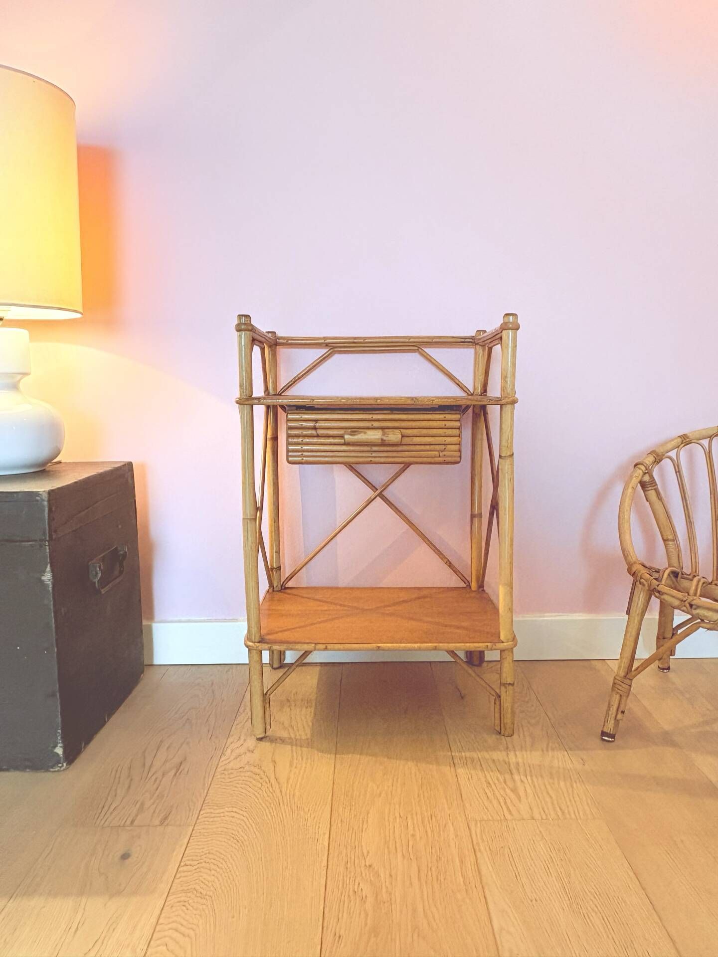 Vintage rattan bedside table "Balthazar"