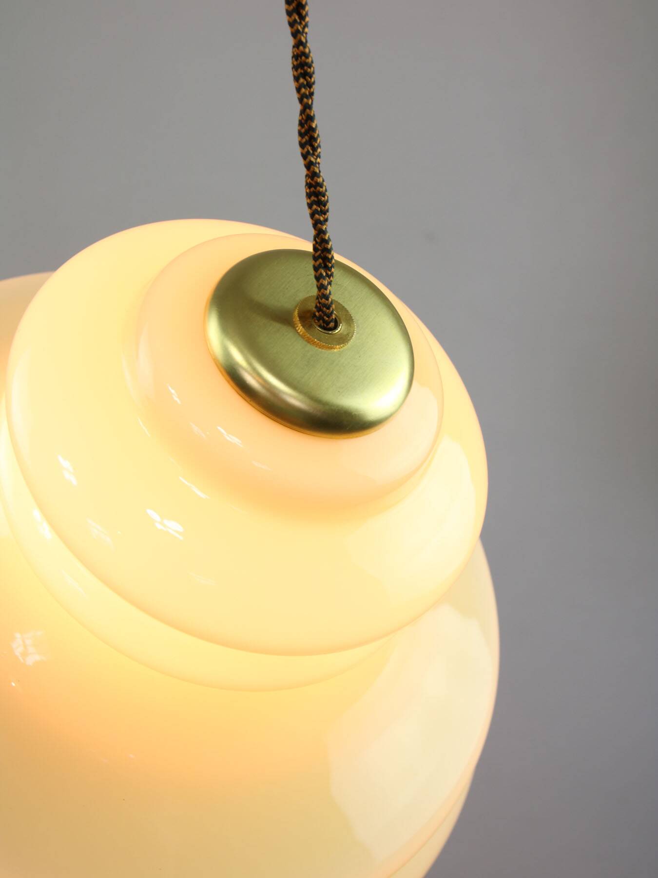 Mid-Century Italian Yellow Glass and Brass Pendant Lamp