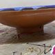Moroccan dish in handcrafted sculpted ceramic, blue geometric patterns and