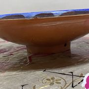Moroccan dish in handcrafted sculpted ceramic, blue geometric patterns and