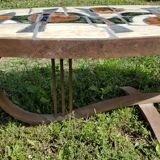 Oval coffee table ceramic wrought iron vintage