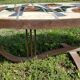 Oval coffee table ceramic wrought iron vintage