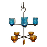 Hanging candlestick in cast iron and glass, Danish from the 1970s.