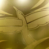 Acid engraved glass ball decorated with birds and geometric art deco