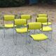 Set of 6 designer chairs with wooden seats and backs, chrome legs.