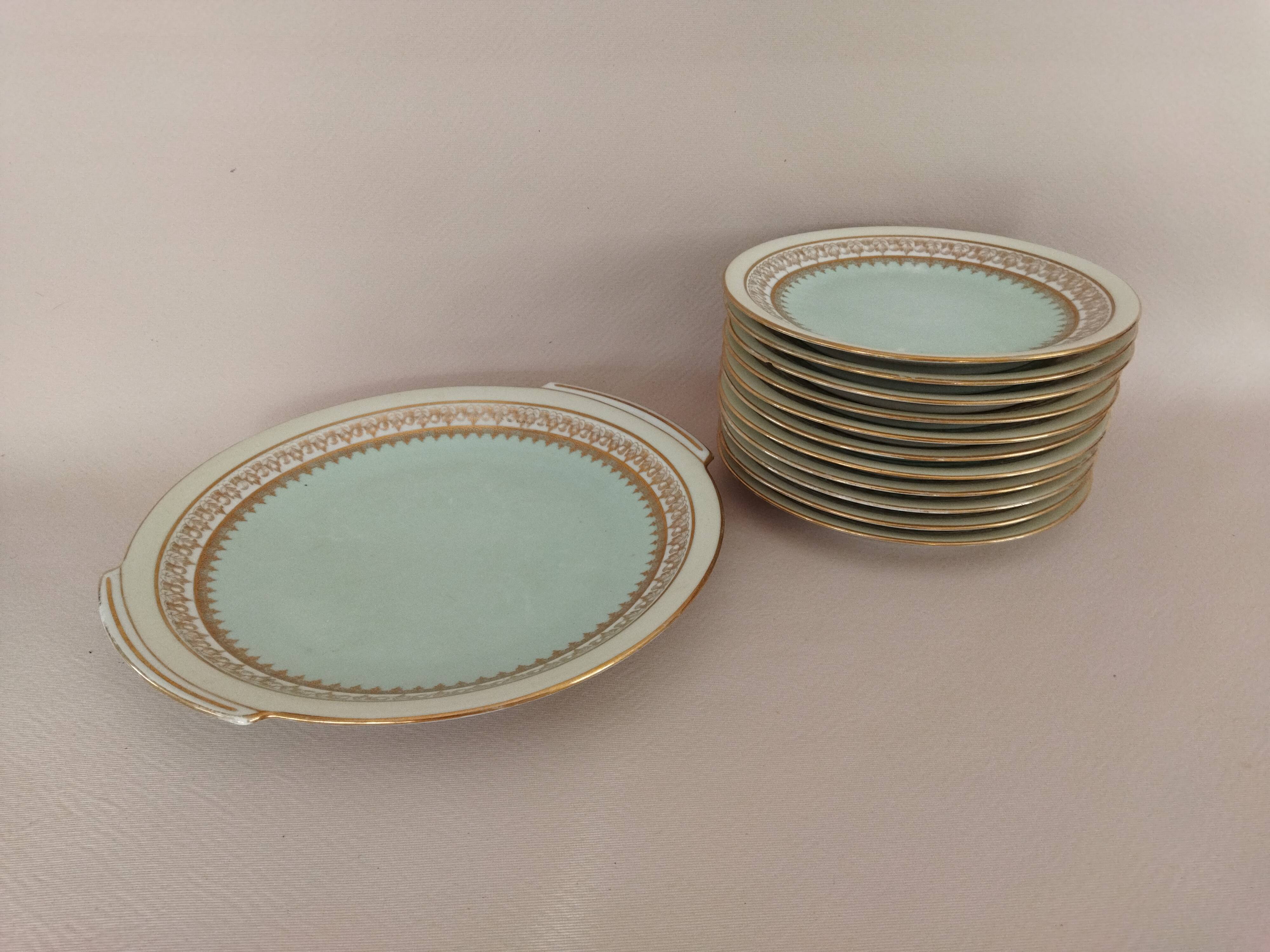 Platter and 11 dessert plates in Chapus Frères Limoges porcelain