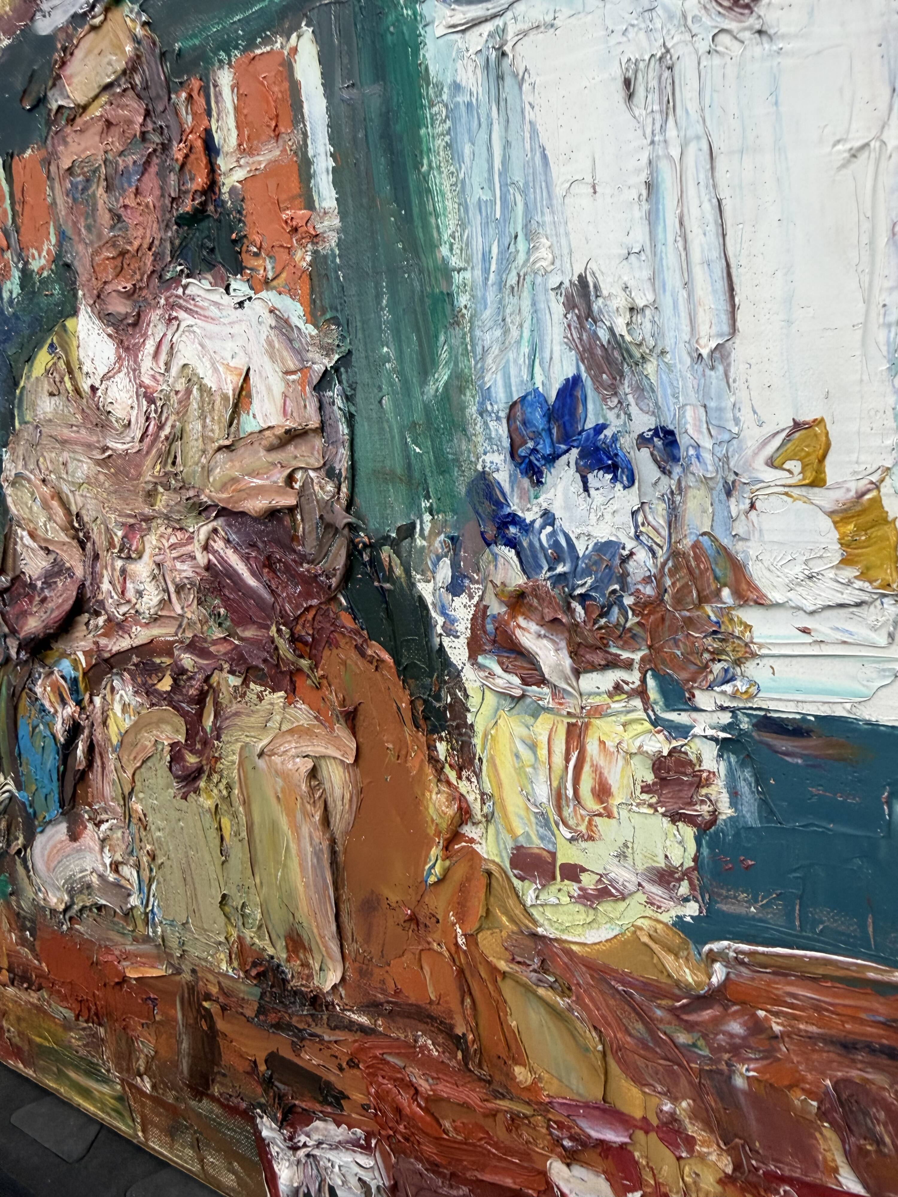 Vintage figurative painting – Man in an interior – oil on canvas signed