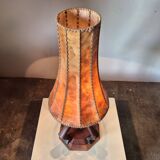 Modernist leather and oak table lamp, Netherlands 1930s