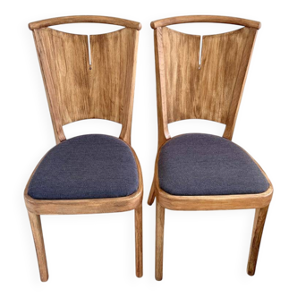 Lot de 2 chaises Baumann en bois et tissu gris
