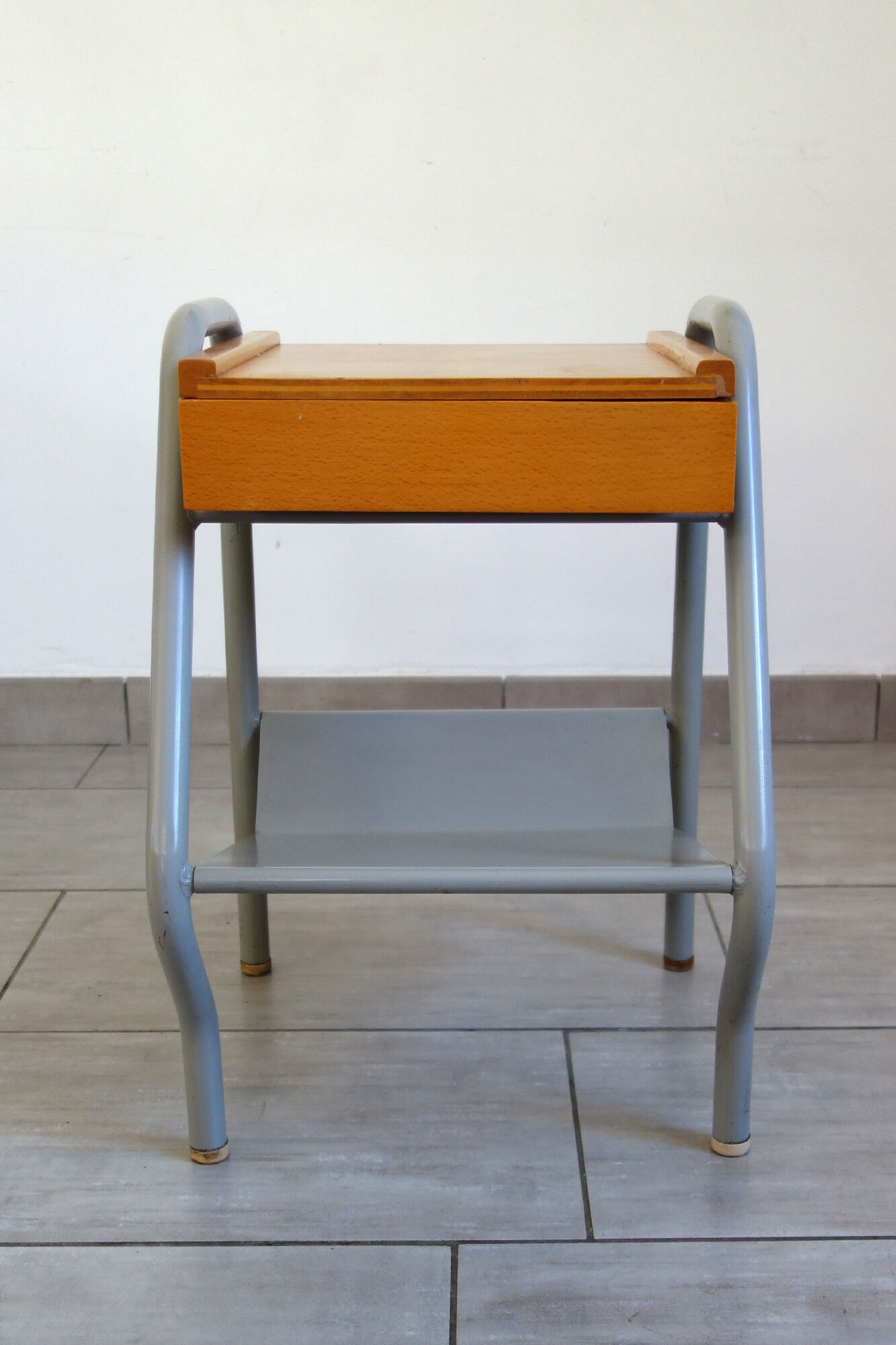 Vintage bedside table in wood and metal 1950