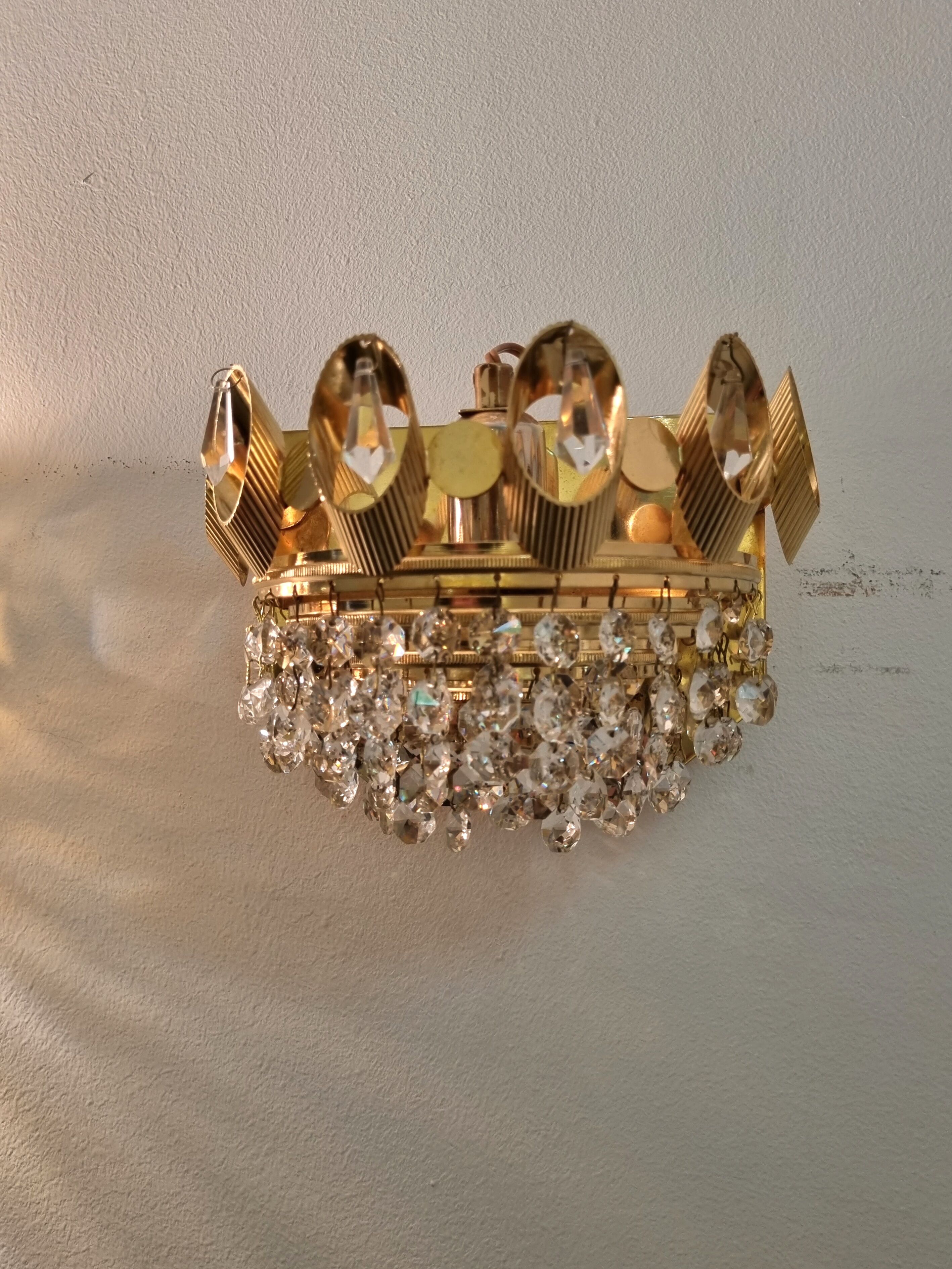 Set of 2 Palwa wall lights, crystal sconces, Hollywood Regency glam vintage decor lamps, 1960s