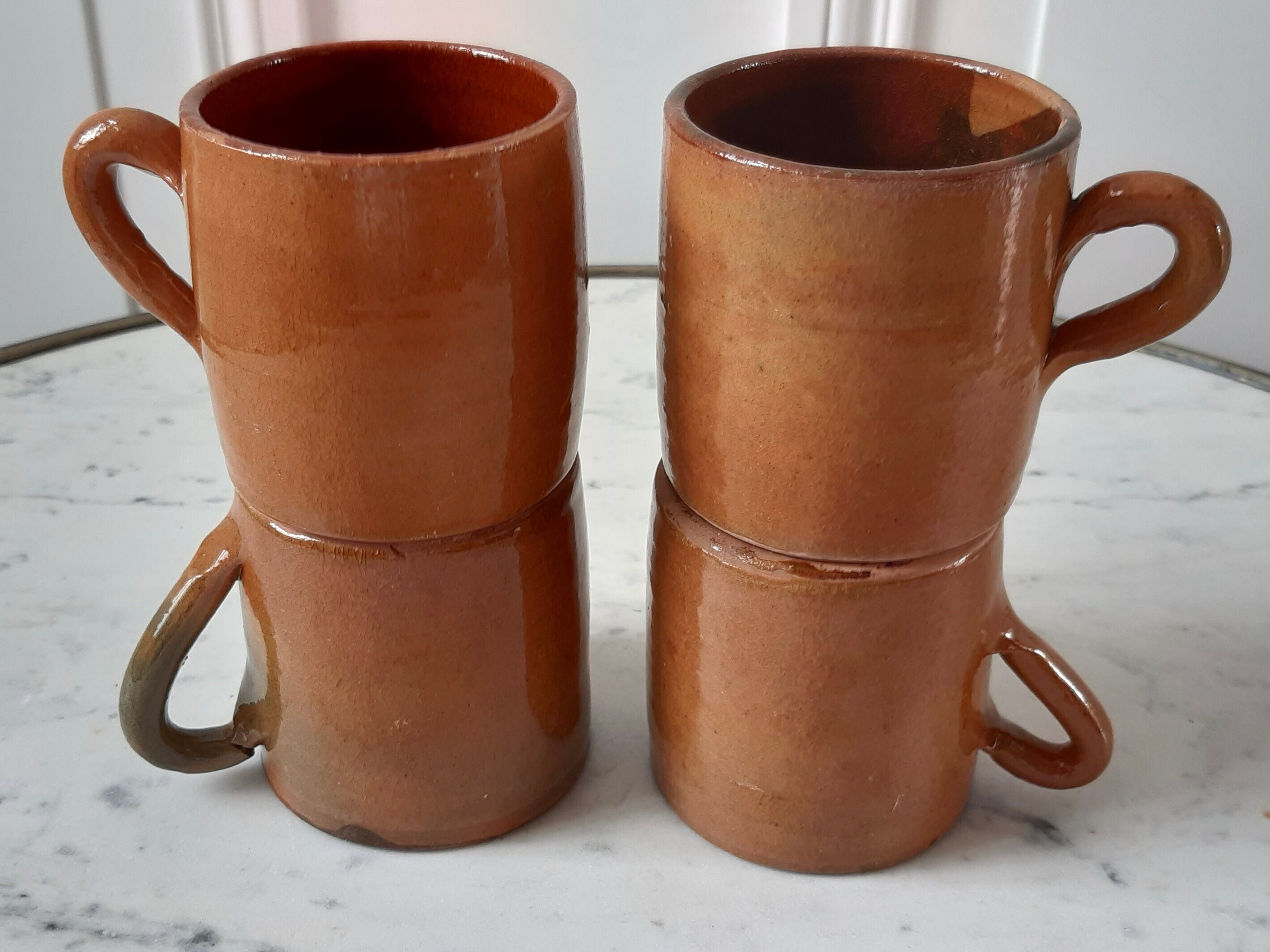 Set of 4 mugs in glazed sandstone 70s