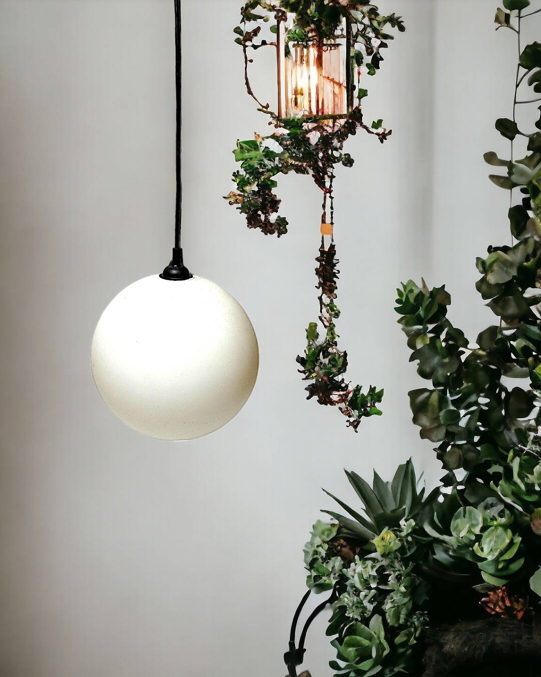 Vintage white opaline ball pendant light
