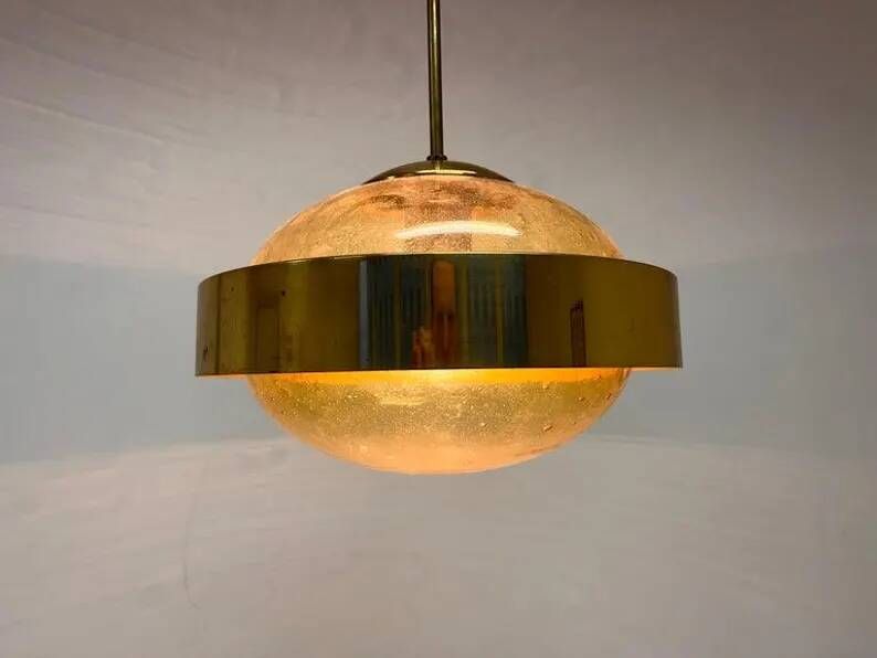 Mid century design Space Age UFO Brass Pendant by Kamenicky Senov, 1970s