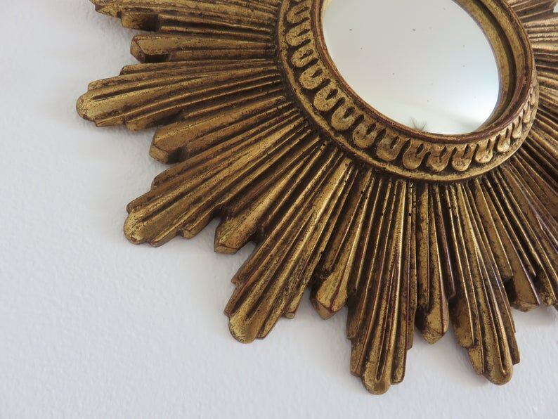 Golden sun mirror witch eye years 60 70 - 25x25cm