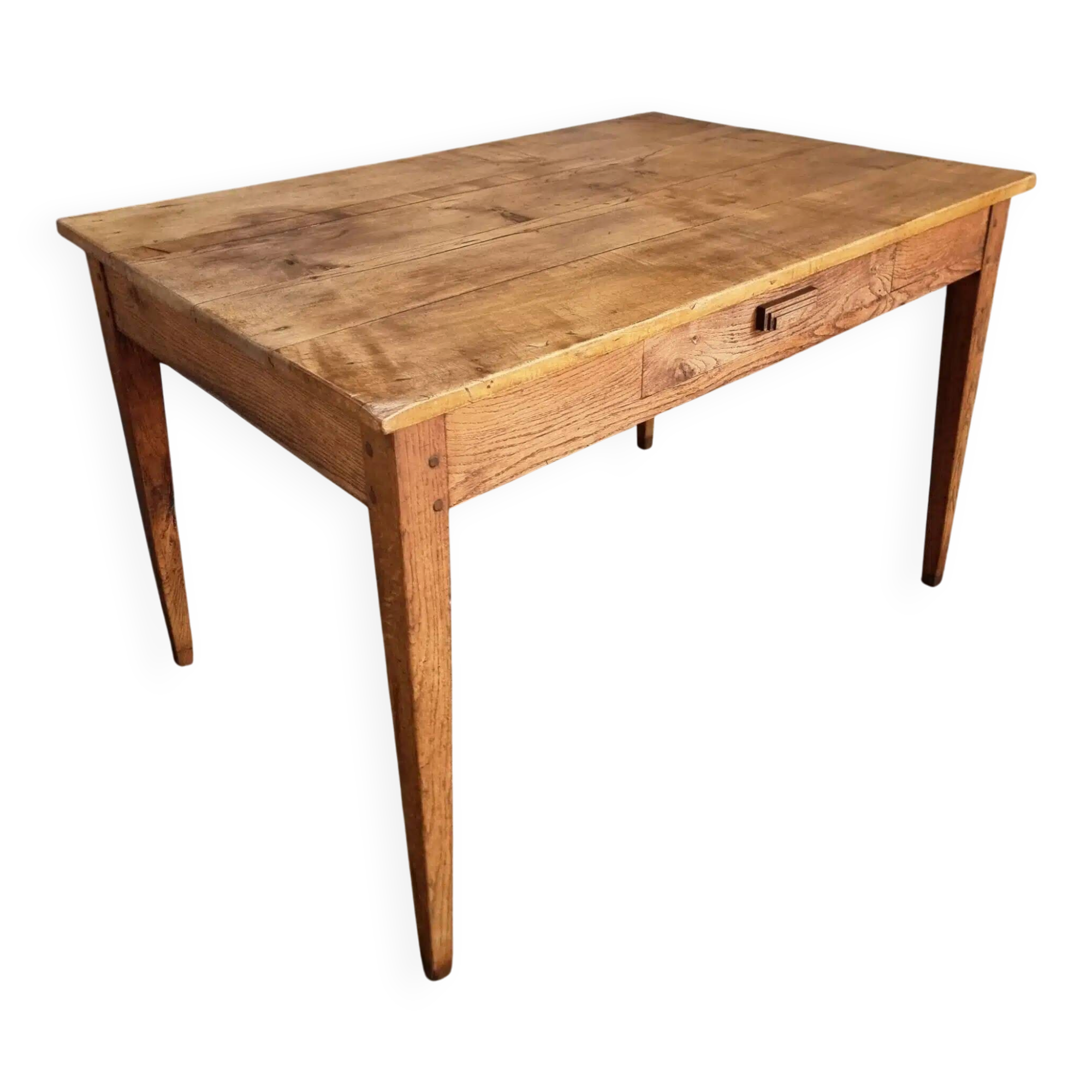 Antique French dining table with drawer, around 1900.