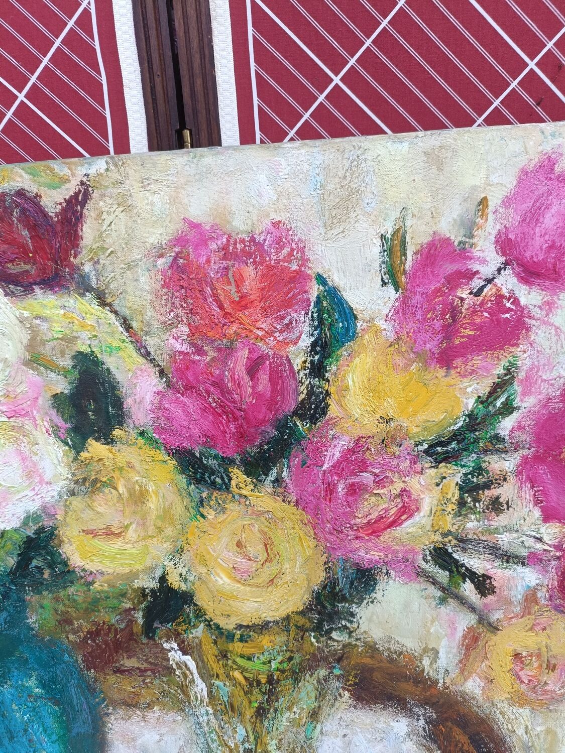 Painting on canvas, bouquet of roses, Georges Rocher