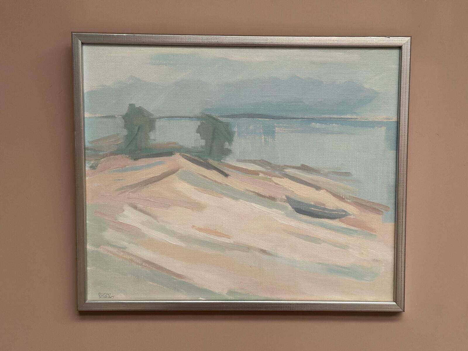 Original Swedish Oil On Canvas – “Coastal Serenity” – Signed – Vintage & Framed – 48 × 40 Cm