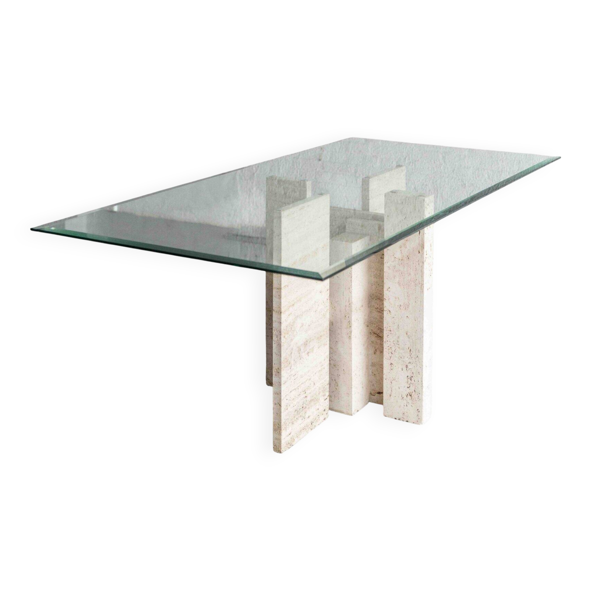 Glass & travertine dining table by Willy Ballez