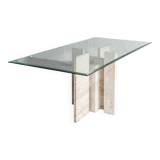 Glass & travertine dining table by Willy Ballez