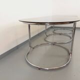 Large vintage modular oval dining table in smoked glass and chromed metal, Space Age style, 70s