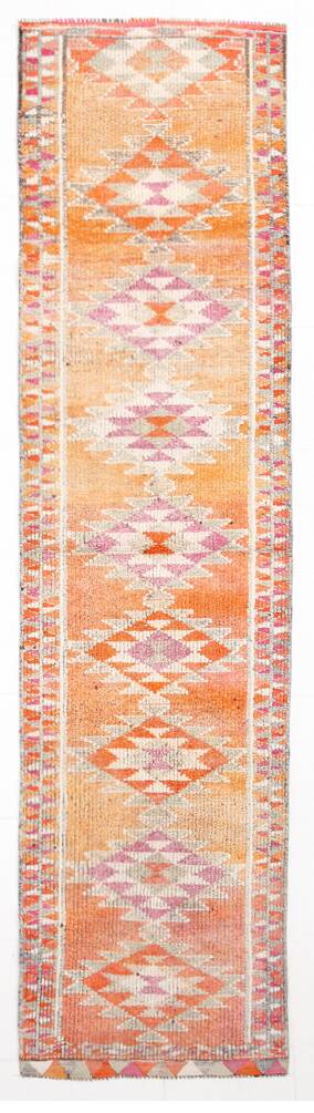 3x12 Soft Orange & Pink Handwoven Geometric Pattern Turkish Runner,87x352Cm